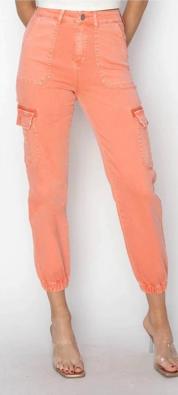 NEW RISEN high rise cargo jogger pants in salmon